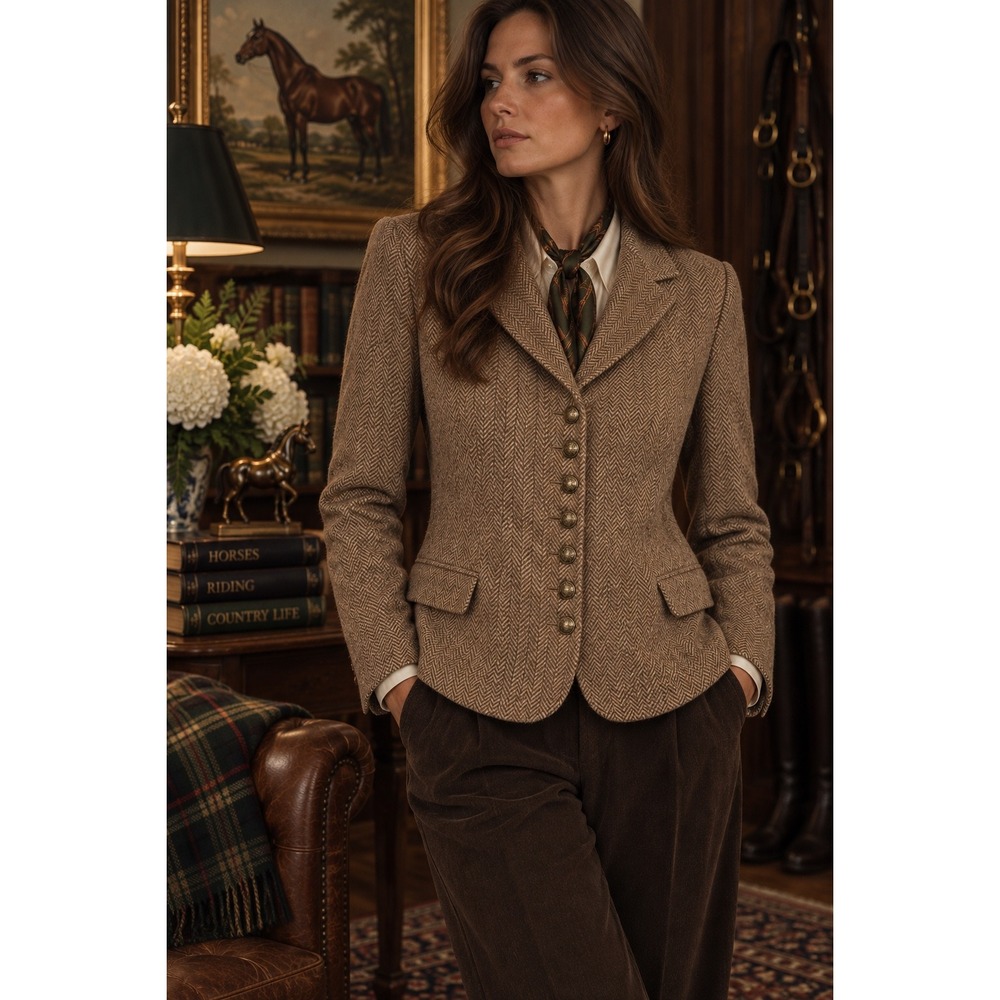 vtg 90s Chaps Herringbone tweed Blazer Womens XL Equestrian Academia Old Money